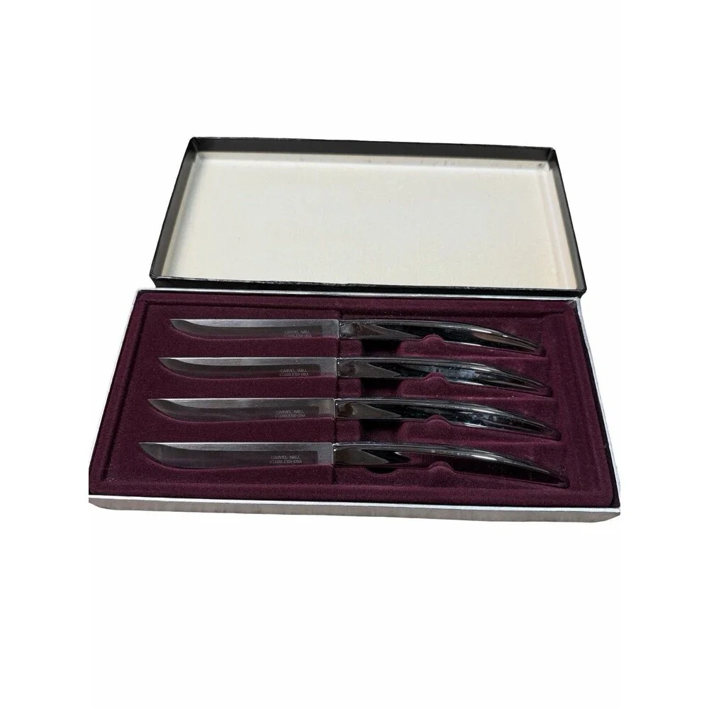 VTG Carvel Hall 4 Piece Steak Knife Set Stainless Steel USA with Case